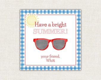 Etiqueta de gafas de sol de verano brillantes, vacaciones de verano, recuerdo de fiesta de clase, gafas de sol para niño, acuarela, digital