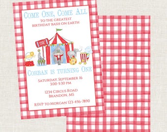 Circus Birthday Invitation, Carnival Birthday Party Invitation, Greatest Birthday on Earth, Watercolor Circus Birthday Party Invitation