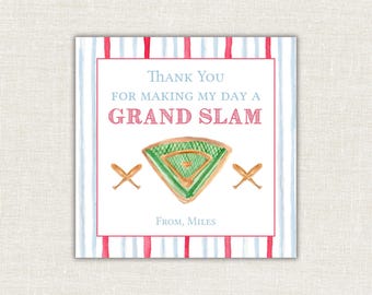 Etiqueta de regalo de agradecimiento por cumpleaños de béisbol de primer año, etiqueta de recuerdo para fiesta de béisbol, cumpleaños de Grand Slam, digital