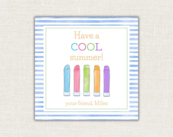 Etiqueta de verano con diseño de paleta helada, vacaciones de verano, recuerdo para fiesta de clase, acuarela, digital