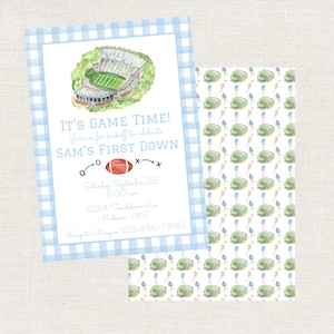 First Year Down Football Birthday, Football Birthday Invitation, Watercolor Football Birthday, Preppy Football Invitation, First Down Party