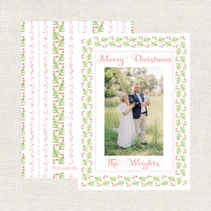 Watercolor Christmas Card, Grandmillennial Christmas Card, Digital, Classic Christmas Card, Traditional Christmas Card