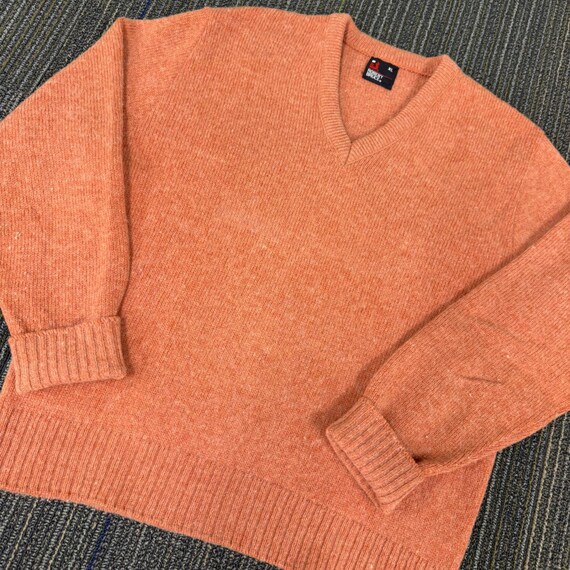 Robert Bruce V-Neck Sweater Mens XL Orange Excellent Vintage Wool Blend USA Made