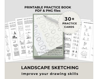 Practice Book for Landscape and People Sketching | Printable Drawing Workbook, Beginner to Intermediate, PDF Instant Download