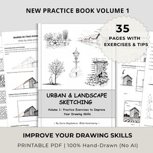 Quaderno di esercizi di disegno urbano e paesaggistico, PDF stampabile, livello principiante-intermedio, esercizi di disegno