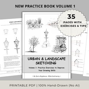 Übungsbuch für Stadt- und Landschaftsskizzen, druckbares PDF-Arbeitsbuch, Anfänger bis Fortgeschrittene, Zeichenübungen