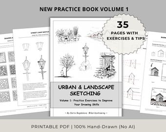 Urban & Landscape Sketching Practice Book, Printable PDF Workbook, Beginner to Intermediate, Drawing Exercises