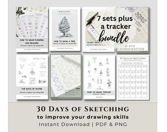 30-Day Landscape Sketching Practice Bundle | Printable PDF Workbook & Cards, Beginner to Intermediate, Instant Download