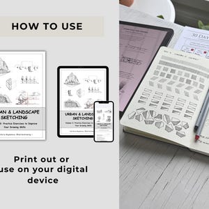 Urban & Landscape Sketching Practice Book, Printable PDF Workbook, Beginner to Intermediate, Drawing Exercises image 4