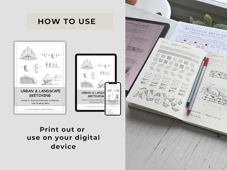 Urban & Landscape Sketching Practice Book, Printable PDF Workbook, Beginner to Intermediate, Drawing Exercises image 4