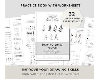 Cómo dibujar personas / Libro de práctica de dibujo de figuras, libro de ejercicios imprimible en PDF, de principiante a intermedio, ejercicios de dibujo