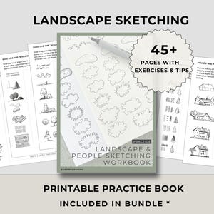 Printable Landscape and People Sketching Book | Beginner Drawing Practice PDF image 1