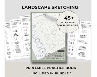 Printable Landscape and People Sketching Book | Beginner Drawing Practice PDF