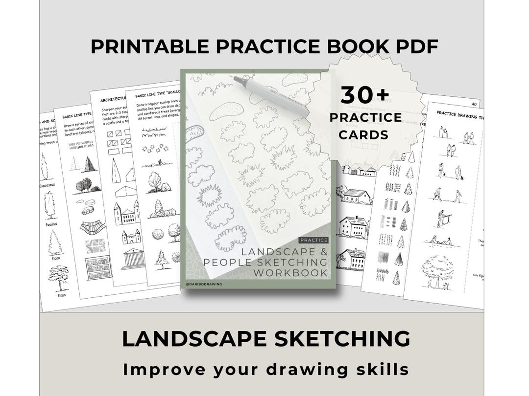Printable Landscape and People Sketching Book | Beginner Drawing Practice PDF