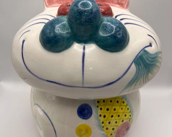 Artsy Cheshire Cat Swallowing a Fish Cookie jar