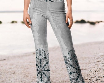 Leggings acampanados con efecto tie dye ~ Pantalones de yoga acampanados ~ Leggings acampanados con estampado Seed of Life ~ Leggings Goa Psy Trance ~ Leggings hippies bohemios ~ Ropa alternativa