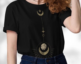 Celestial Boho Moon Phase printed Womans Organic Cotton T-Shirt; S-5XL, UNISEX