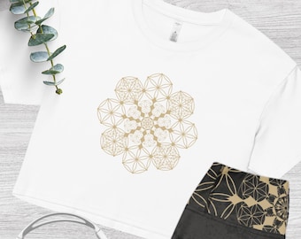 Frauen Crop Top ~Seed of Life Print~Yoga Crop Top Pink~Tribal Shirt~Goa Kleidung~Psy Trance~Geometrisch bedrucktes T-Shirt~Alternative Kleidung