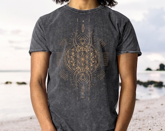 Blomman av Livet Heliga Geometriska Herrjeftiga Jeans T-shirt ~ UNISEX ~ Goa Psy Trance Shirt ~ Hippie T-shirts ~ Tribal T-shirt ~ Alternativa Kläder