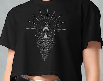 Women’s Crop Top~Sacred Geometric Sri Yantra Tees~Yoga Crop Top~Tribal Shirt~Goa Top~Psy Trance Clothing~Alternative Clothes~Hippie,Boho Top
