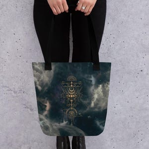 Cosmic Moon Phase Sacred Geometric Tote Bag~Yoga Bag-Psychedelic Bag~Goa Psytrance Bag~Hippie Shopping Bag~Mandala Beach Bag~Alchemy Bag