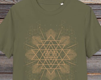 Women's Sri Yantra Organic Cotton Tee, Sacred Geometry T-Shirt, Spiritual Yoga Shirt, Meditation Clothing, Mindfulness Gift for Her