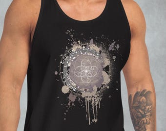 Mandala Splash Men Tank Top~Black~UNISEX TANK TOP~Yoga Tank Top~Boho Top~Hippie Tank~Goa Psy Trance T-Shirt~Alternative Top~Sacred Geometric