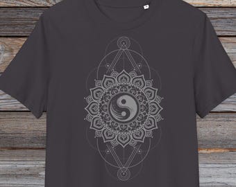 Koszulka z bawełny organicznej Yin Yang dla kobiet, koszulka z motywem świętej geometrii, koszulka z motywem duchowej jogi, koszulka do medytacji, odzież zen, prezent