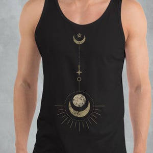 Moon Phase Men Tank Top Black~UNISEX TANK TOP~Yoga Tank Top~Boho Hippie Tank~Sacred Geometric Tees~Goa Psy Trance Shirt~Alternative Clothes