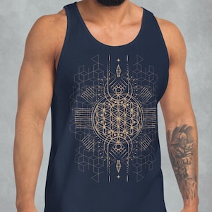 Flower of Life Sacred Geometric Tank Top Blue~UNISEX TANK TOP~Yoga Tank Top~Boho Top~Hippie Tank~Goa Psy Trance Shirt~Alternative Clothes