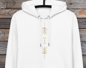 Men Printed Hoodie White~UNISEX~Tribal print Hoodie~Organic Cotton Hoodie~Men Boho Pullover~Goa Psy Trance Hoodie~Hippie,Alternative Clothes