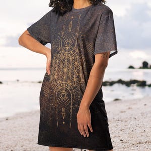 Flower of Life Sacred Geometric T-shirt Dress~Tie Dye T-shirt Dress~Mandala Dress~Goa Psytrance Dress~Boho Dress~Hippie Dress~tshirt dress