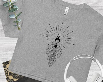 Frauen Crop Top ~Sacred Geometric Sri Yantra Tees~Yoga Crop Top~Tribal Shirt~Goa Top~Psy Trance Kleidung~Alternative Kleidung~Hippie,Boho Top