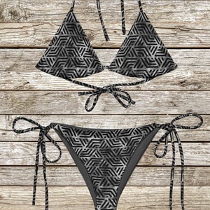Geometric Tie Dye Bikini Set~All-Over Print Recycled String Bikini~Two Piece Swimsuit~Hippie Swimwear~Goa Psytrance~Boho Bikini~Yoga Clothes