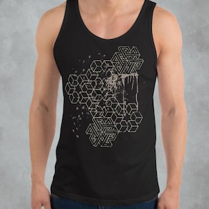 3D Abstracrt Sacred Geometric Cube Mens Tank Top Black~UNISEX TANK TOP~Yoga Tank Top~Hippie Tanks~Goa Psy Trance T-Shirt~Alternative Clothes