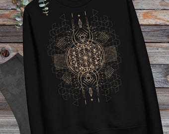 Flower of Life Sacred Geometric  Woman Organic Cotton Sweatshirt~UNISEX~Boho Hippie Pullover~Goa Psy Trance Sweater~Yoga Alternative Shirt
