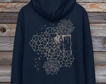3D Abstract Sacred Geometric Printed Hoodie~Men Organic Cotton Hoodie~UNISEX~Boho Pullover~Goa Psy Trance Hoodie~Hippie,Alternative Clothes