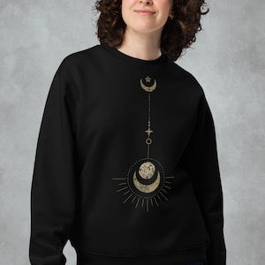 Woman Sweatshirt Black Moon Print~UNISEX~Organic Cotton Sweater~Boho Hippie Pullover~Goa Jumper~Psy Trance Clothing~Yoga~Alternative Clothes