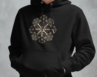 Men Printed Hoodie Black~UNISEX~Seed Of Life Hoodie~Organic Cotton Hoodie~Men Boho Pullover~Goa Psy Trance Hoodie~Hippie,Alternative Clothes