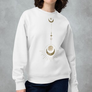 Woman Sweatshirt White Moon Print~UNISEX~Organic Cotton Sweater~Boho Hippie Pullover~Goa Jumper~Psy Trance Clothing~Yoga~Alternative Clothes