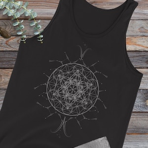 Merkaba Mens Tank Top Black~UNISEX TANK TOP~Yoga Tank Top~Boho Hippie Tanks~Sacred Geometric Tees~Goa Psy Trance T-Shirt~Alternative Clothes