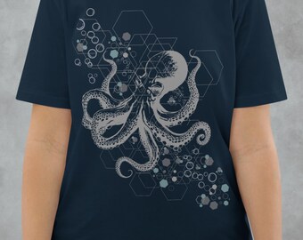 Octopus heilige geometrische vrouwen biologisch katoenen T-shirt ~ UNISEX ~ Goa Psy Trance Tees ~ yogatop ~ hippieshirt ~ oceaandiershirt ~ alternatieve kleding