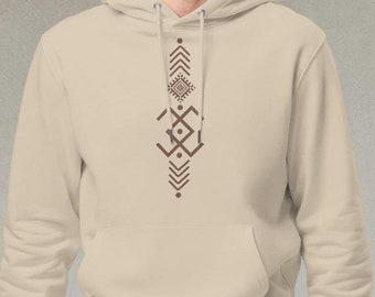 Mens Printed Hoodie Sand~UNISEX~Tribal Hoodie~Organic Cotton Hoodie~Men Geometric Pullover~Goa Psy Trance Hoodie~Hippie,Alternative Clothes