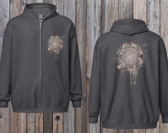 Zip up hoodie with colourful Mandala splash sacred geometry print : Zip up jacket, S-5XL, white, black, navy, grey, Unisex