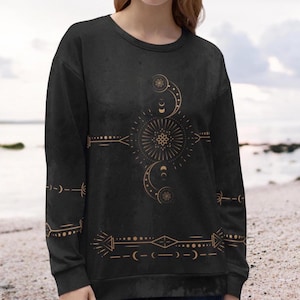 Moon Phase Sacred Geometric Womans Sweatshirt~UNISEX~Boho Top~Hippie Pullover~Goa Psy Trance Sweater~Yoga Sweatershirt~Alternative Shirt