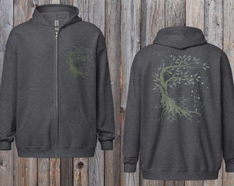 Tree Abstract Zip-Up Hoodie Grey~UNISEX, S-5XL,Tree Full Zip Jacket Men~Yoga Pullover~Goa Psy Trance Hoodie~Hippie Hoodie~Forest Tree Jacket