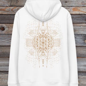 Flower of Life Sacred Geometric Organic Cotton Hoodie White~Men Hoodie~UNISEX~Boho Pullover~Goa Psy Trance Hoodie~Hippie,Alternative Shirt