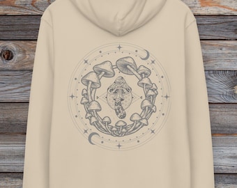 Sudadera con capucha de algodón orgánico con diseño de hongos mágicos y arte psicodélico para hombre