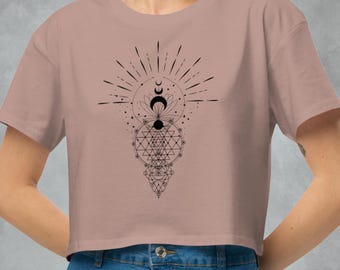 Women’s Crop Top~Sacred Geometric Sri Yantra Tees~Yoga Crop Top~Tribal Shirt~Goa Top~Psy Trance Clothing~Alternative Clothes~Hippie,Boho Top