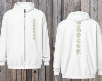 Sudadera unisex con cremallera de los 7 chakras / Sudadera con símbolo sagrado de la energía espiritual de los chakras